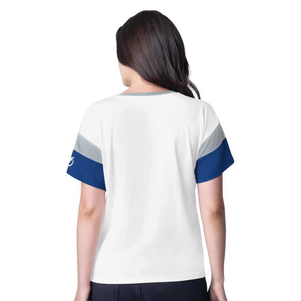 Tampa Bay Lightning G-III 4Her by Carl Banks Women's Rink Oversized Rhinestone V-Neck T-Shirt - White | NHL on sale