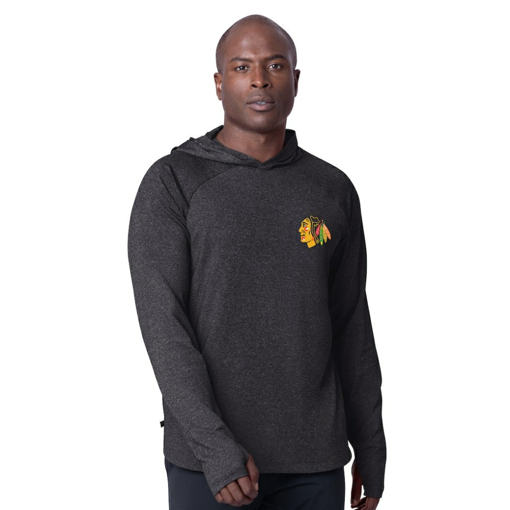 Chicago Blackhawks MSX by Michael Strahan Fast Track Raglan Long Sleeve Hoodie T-Shirt - Black | NHL online