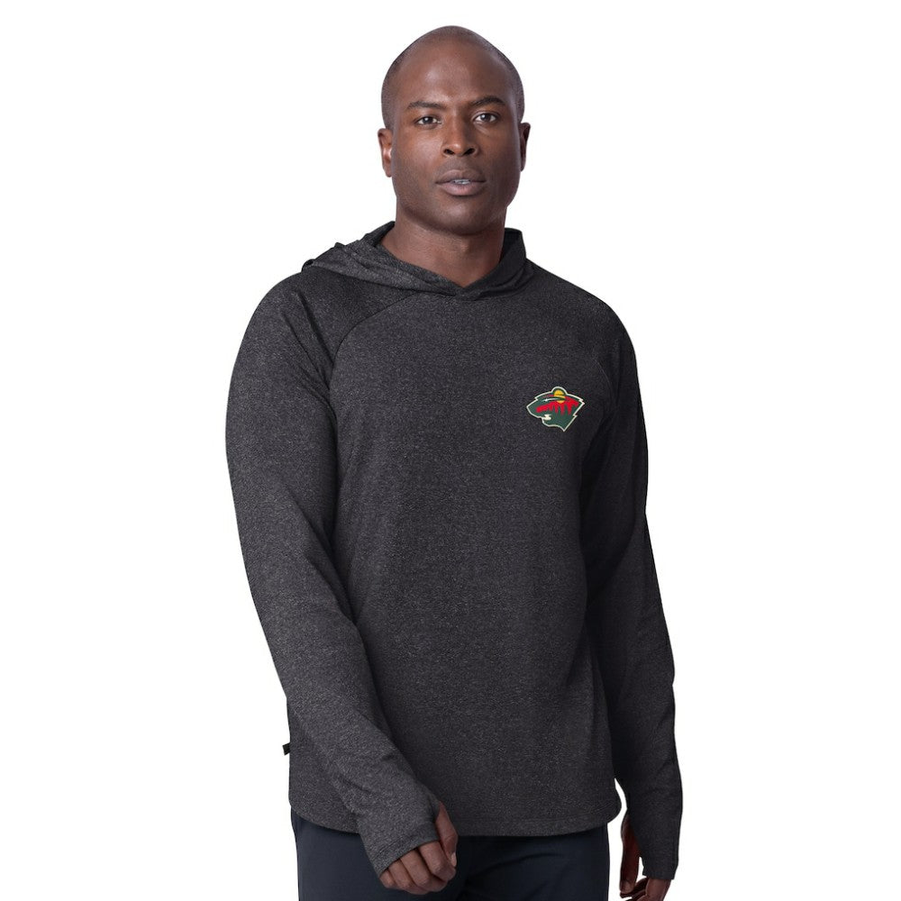 Minnesota Wild MSX by Michael Strahan Fast Track Raglan Long Sleeve Hoodie T-Shirt - Black | NHL Lifestyle