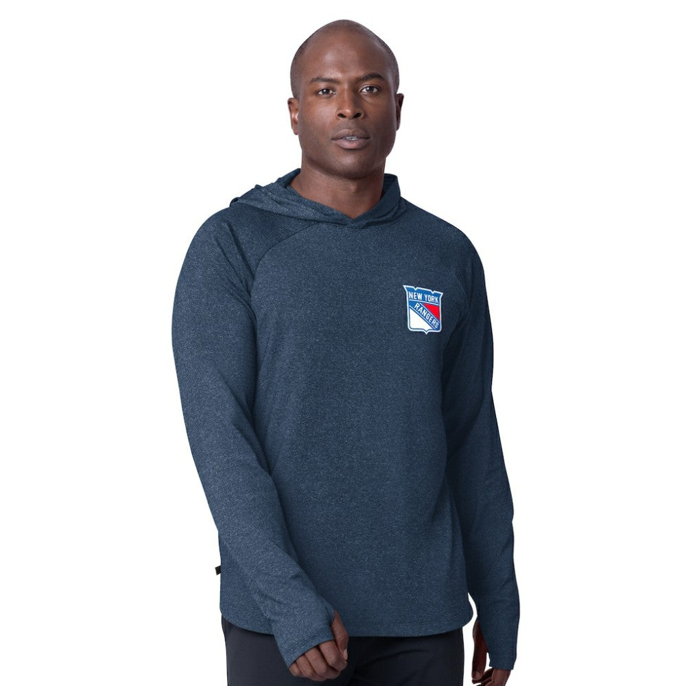 New York Rangers MSX by Michael Strahan Fast Track Raglan Long Sleeve Hoodie T-Shirt - Navy | NHL Lifestyle