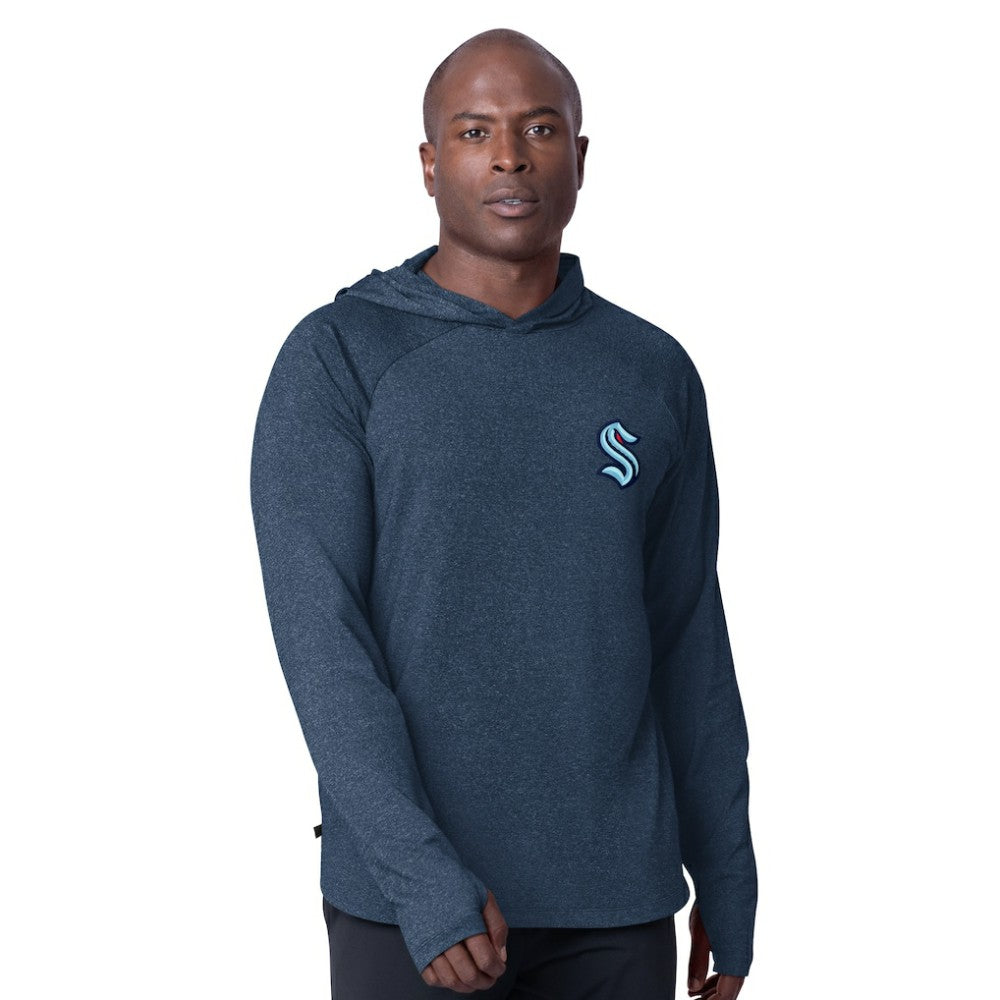 Seattle Kraken MSX by Michael Strahan Fast Track Raglan Long Sleeve Hoodie T-Shirt - Deep Sea Blue | NHL Clearance