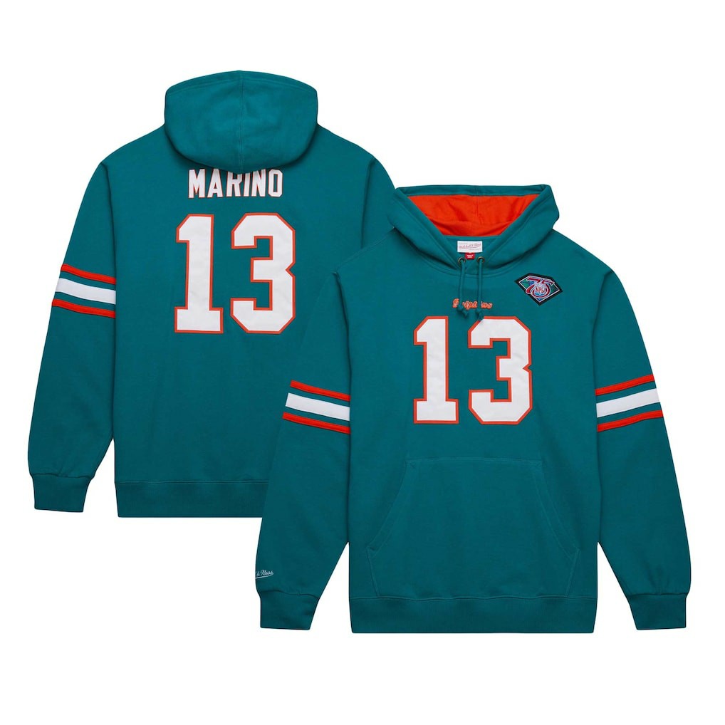 Dan Marino Miami Dolphins Retired Player Name & Number Pullover Hoodie - Aqua - Mitchell & Ness