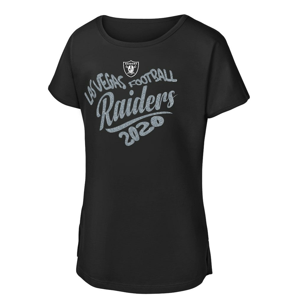 Las Vegas Raiders Girls Youth Script Heart Dolman T-Shirt - Black - NFL