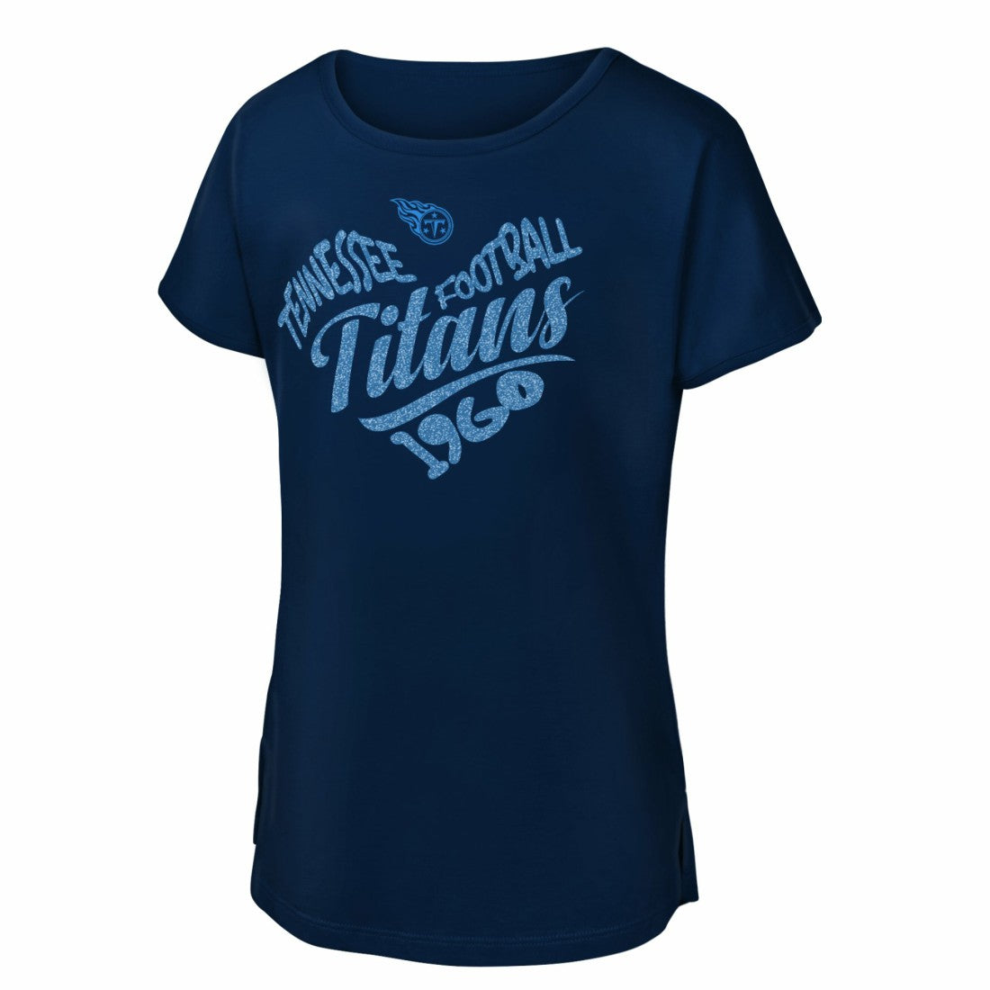 Tennessee Titans Girls Youth Script Heart Dolman T-Shirt - Navy - NFL