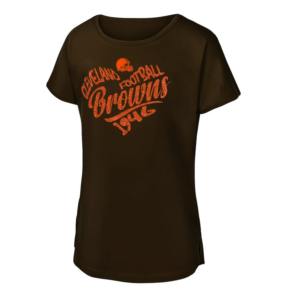 Cleveland Browns Girls Youth Script Heart Dolman T-Shirt - Brown - NFL