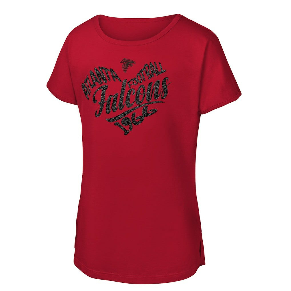Atlanta Falcons Girls Youth Script Heart Dolman T-Shirt - Red - NFL
