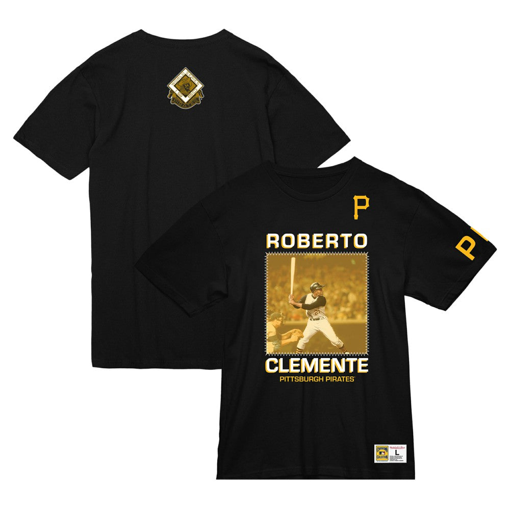 Roberto Clemente Pittsburgh Pirates Mitchell & Ness Cooperstown Collection Heavyweight Premium Player Vintage Logo T-Shirt for sale