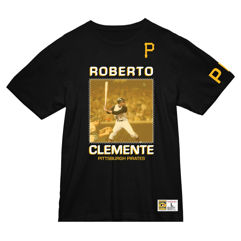 Roberto Clemente Pittsburgh Pirates Mitchell & Ness Cooperstown Collection Heavyweight Premium Player Vintage Logo T-Shirt for sale