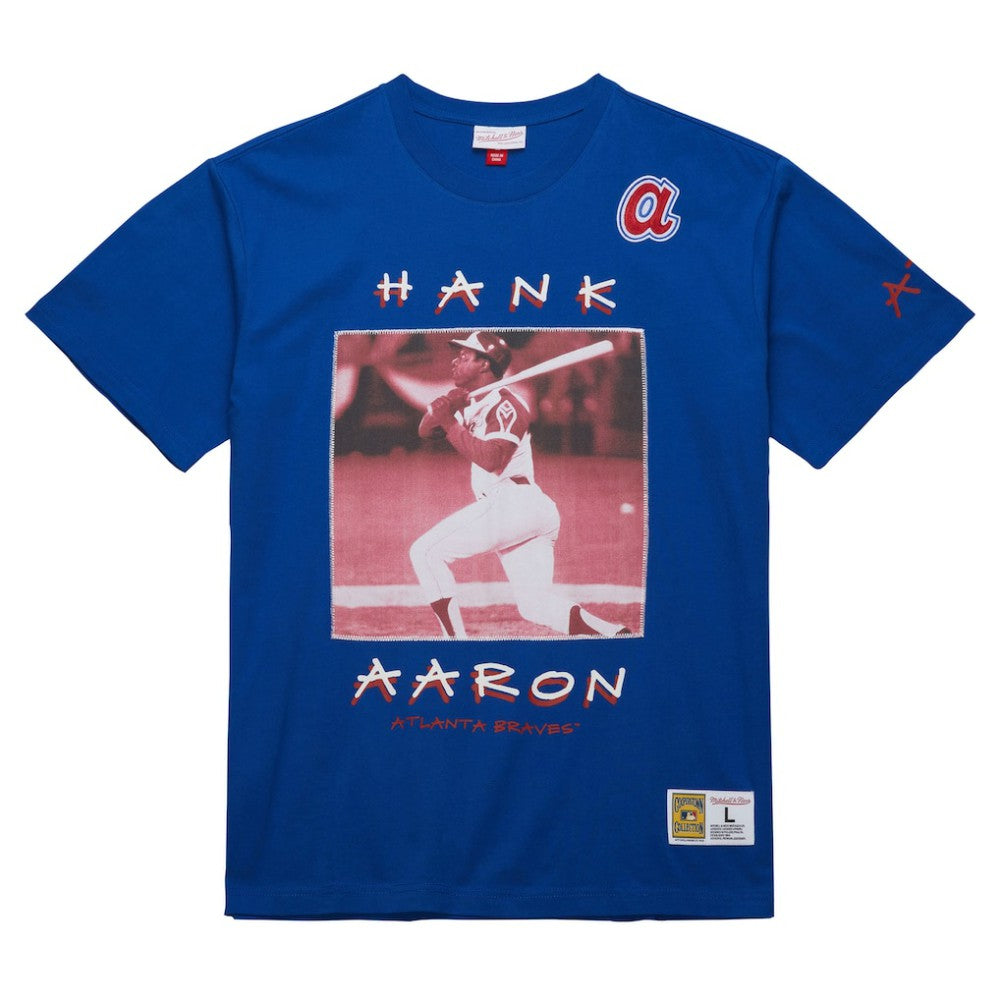 Hank Aaron Atlanta Braves Mitchell & Ness Cooperstown Collection Heavyweight Premium Player Vintage Logo T-Shirt Outlet