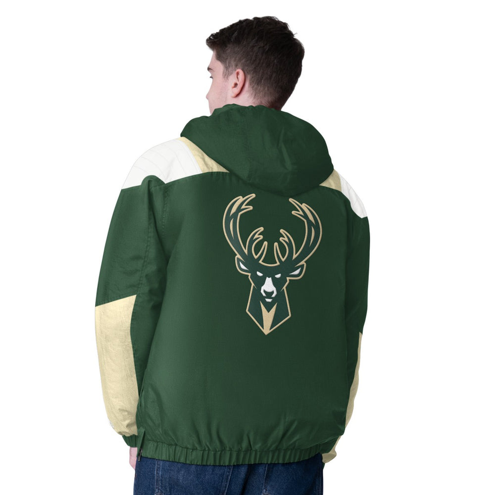 Milwaukee Bucks Starter Charger Half-Zip Pullover Jacket- Hunter Green/Cream