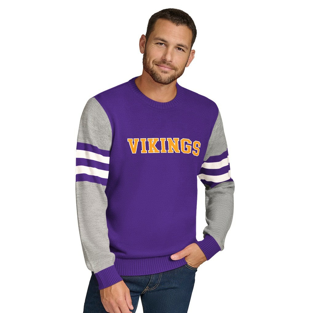 Minnesota Vikings Tommy Hilfiger Acrylic Crewneck Pullover Sweater - Purple/Heather Gray - NFL