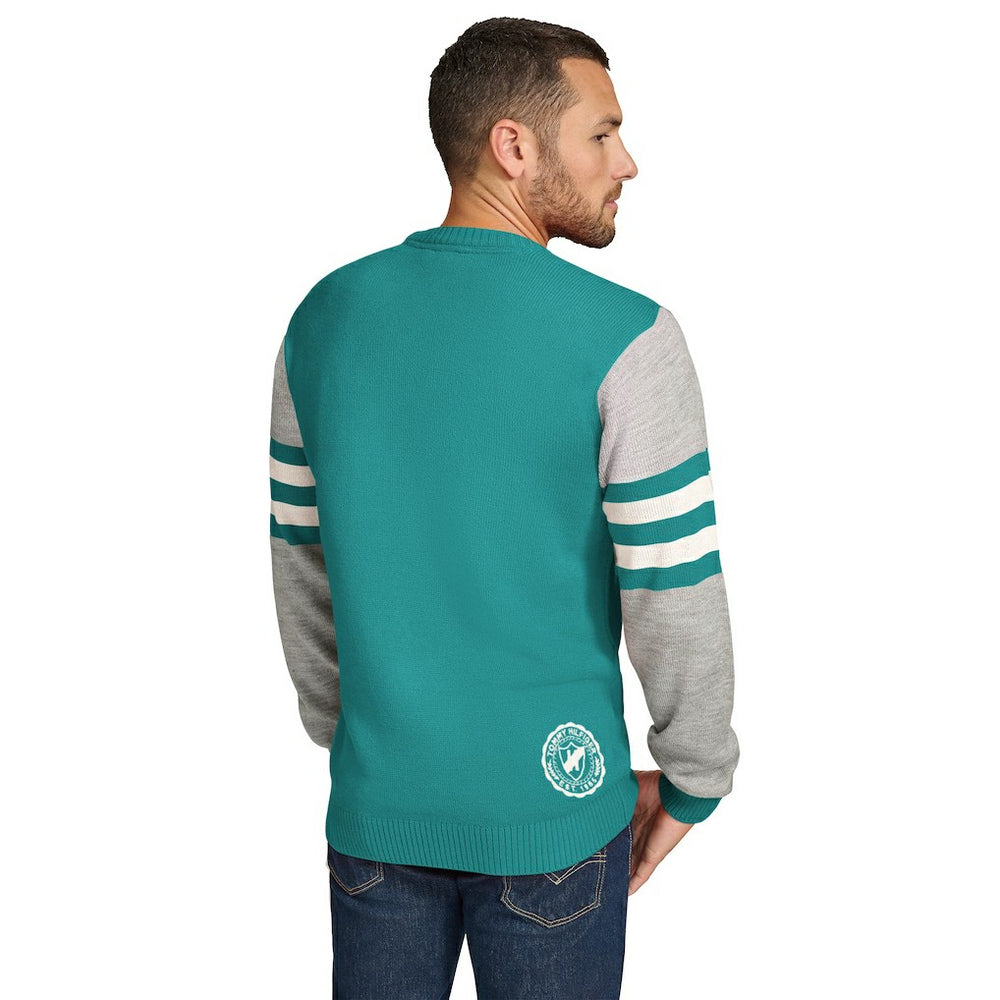 Miami Dolphins Tommy Hilfiger Acrylic Crewneck Pullover Sweater - Aqua/Heather Gray - NFL