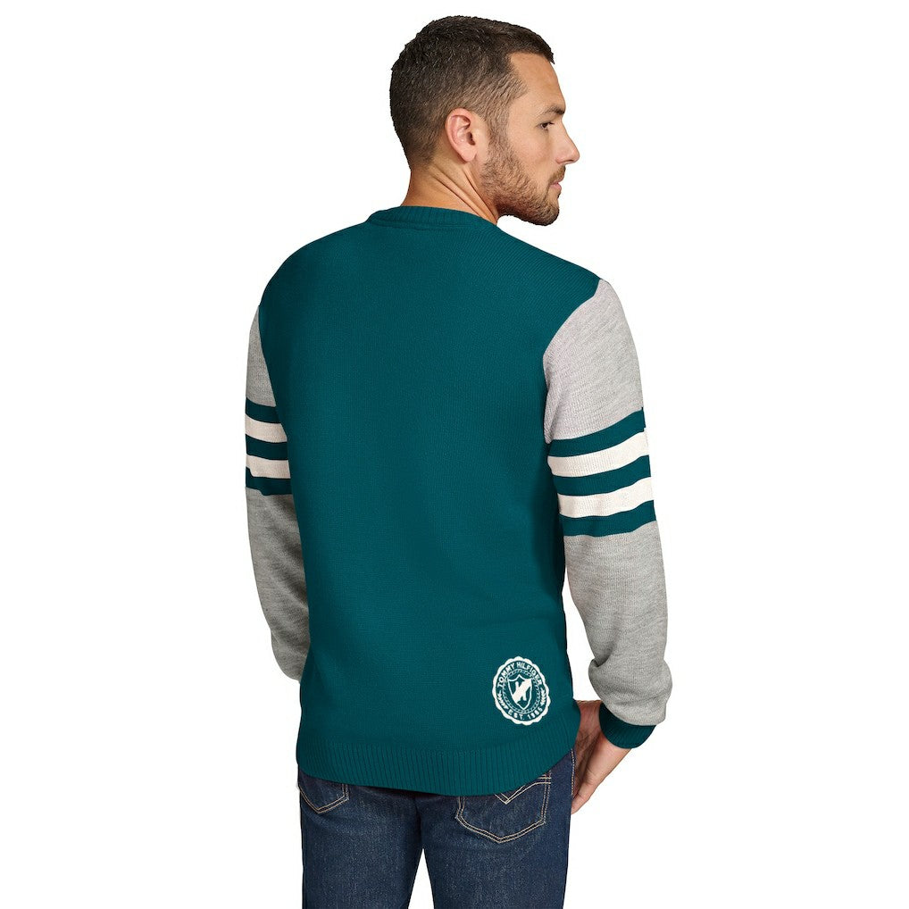 Philadelphia Eagles Tommy Hilfiger Acrylic Crewneck Pullover Sweater - Green/Heather Gray - NFL