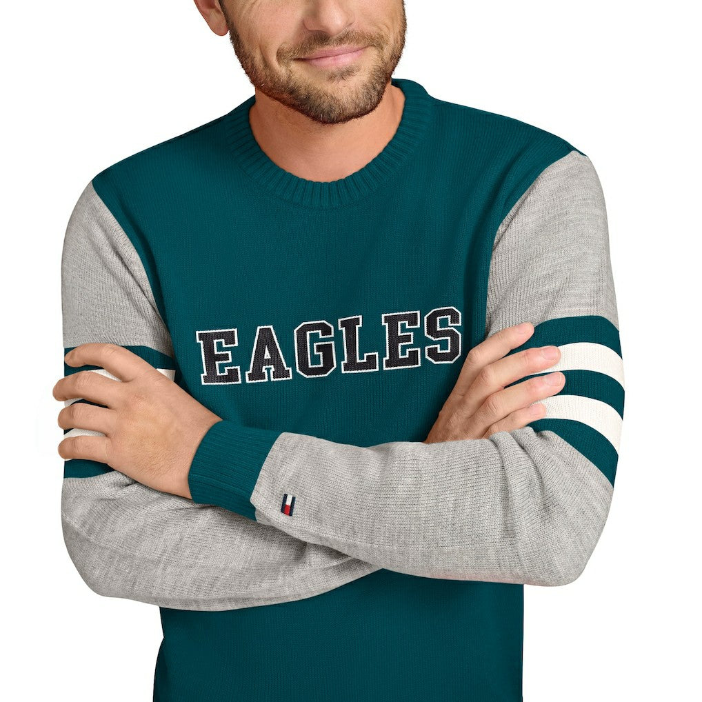 Philadelphia Eagles Tommy Hilfiger Acrylic Crewneck Pullover Sweater - Green/Heather Gray - NFL
