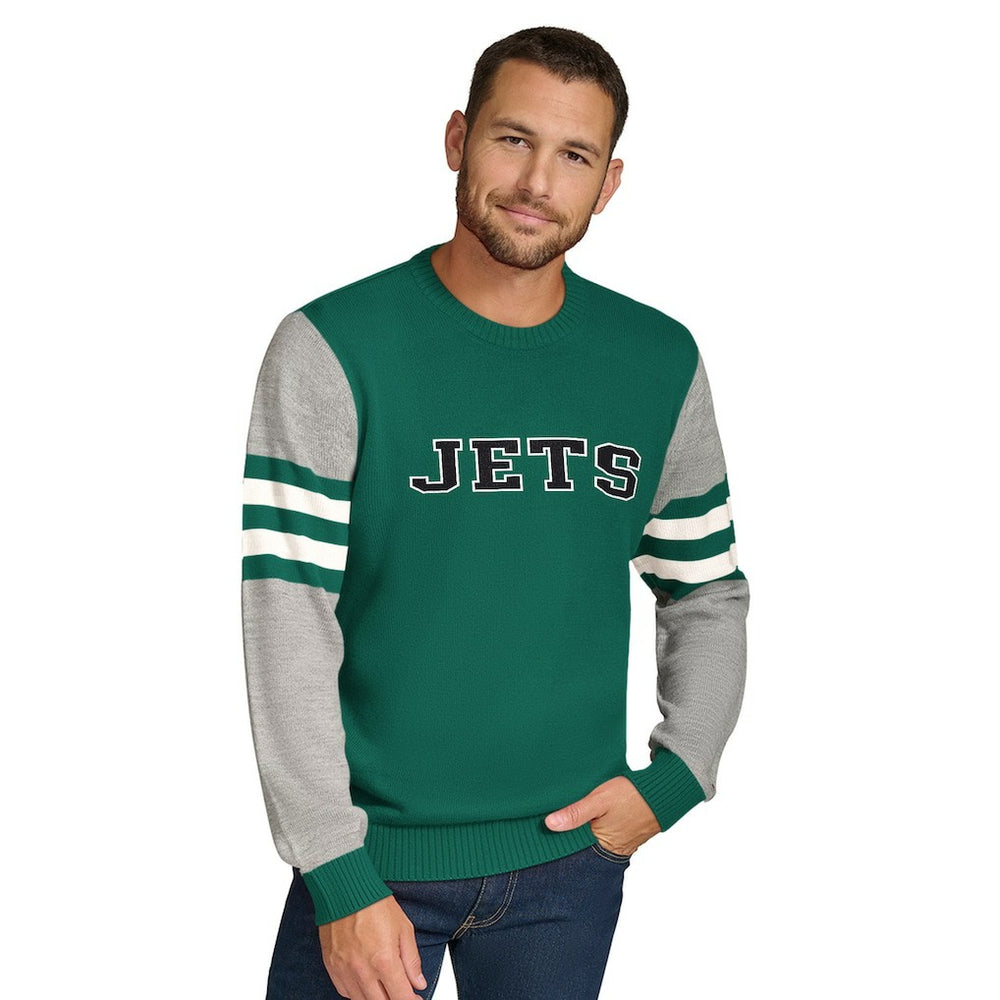 New York Jets Tommy Hilfiger Acrylic Crewneck Pullover Sweater - Green/Heather Gray - NFL
