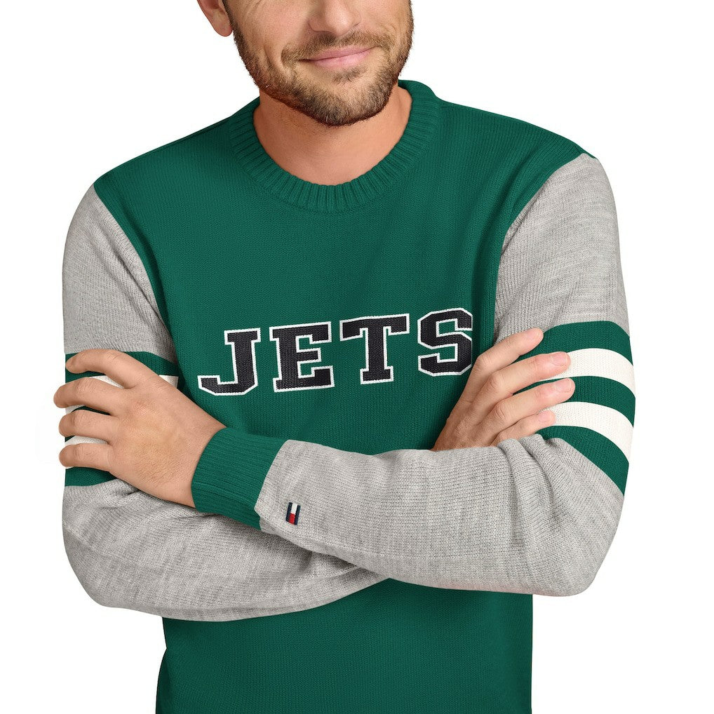 New York Jets Tommy Hilfiger Acrylic Crewneck Pullover Sweater - Green/Heather Gray - NFL