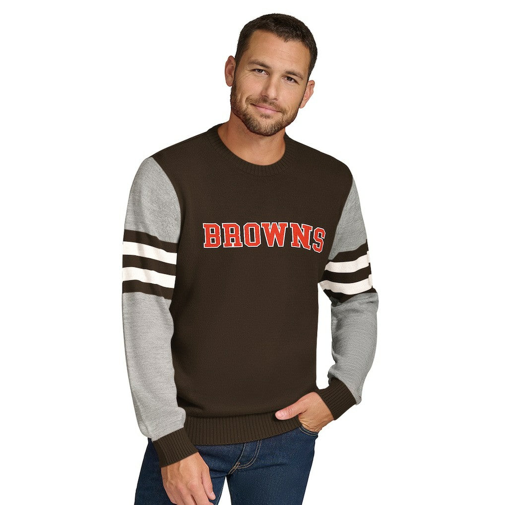 Cleveland Browns Tommy Hilfiger Acrylic Crewneck Pullover Sweater - Brown/Heather Gray - NFL