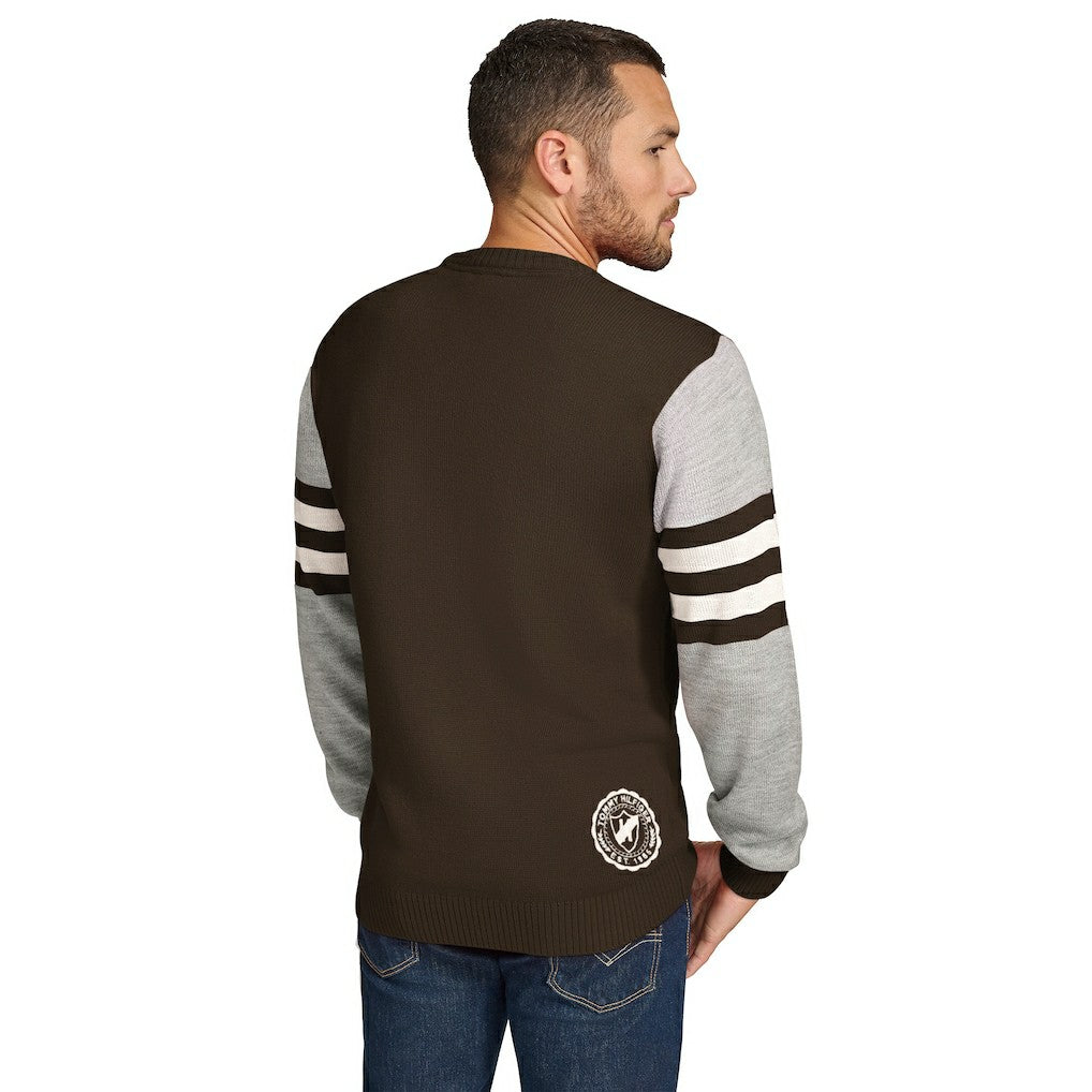 Cleveland Browns Tommy Hilfiger Acrylic Crewneck Pullover Sweater - Brown/Heather Gray - NFL