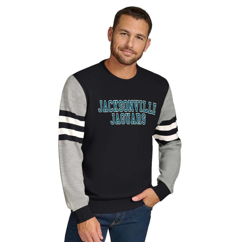 Jacksonville Jaguars Tommy Hilfiger Acrylic Crewneck Pullover Sweater - Black/Heather Gray - NFL