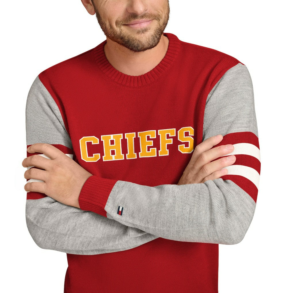 Kansas City Chiefs Tommy Hilfiger Acrylic Crewneck Pullover Sweater - Red/Heather Gray - NFL