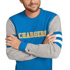 Los Angeles Chargers Tommy Hilfiger Acrylic Crewneck Pullover Sweater - Powder Blue/Heather Gray - NFL
