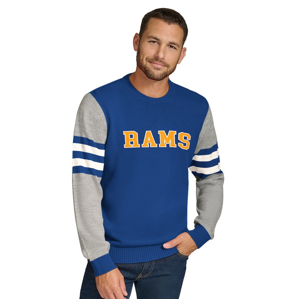 Los Angeles Rams Tommy Hilfiger Acrylic Crewneck Pullover Sweater - Royal/Heather Gray - NFL