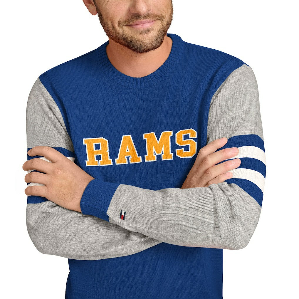 Los Angeles Rams Tommy Hilfiger Acrylic Crewneck Pullover Sweater - Royal/Heather Gray - NFL
