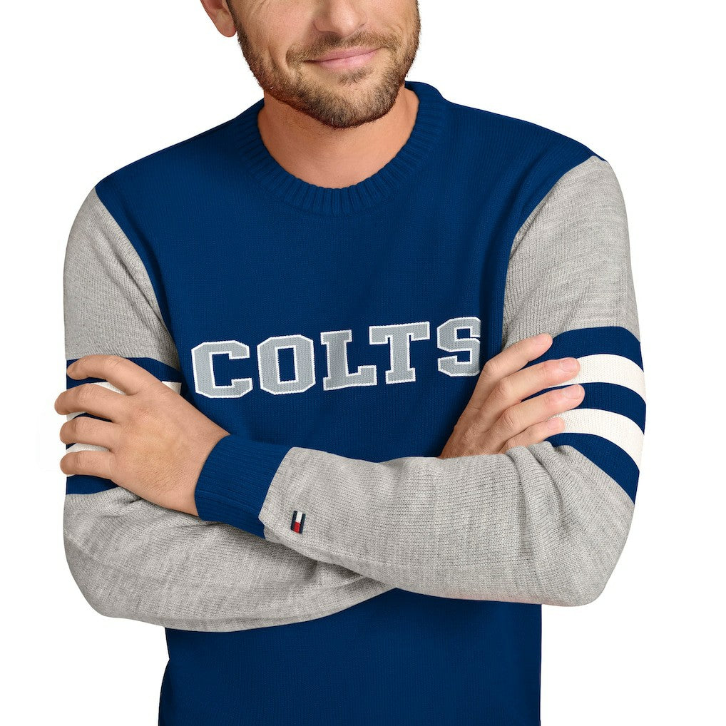 Indianapolis Colts Tommy Hilfiger Acrylic Crewneck Pullover Sweater - Royal/Heather Gray - NFL