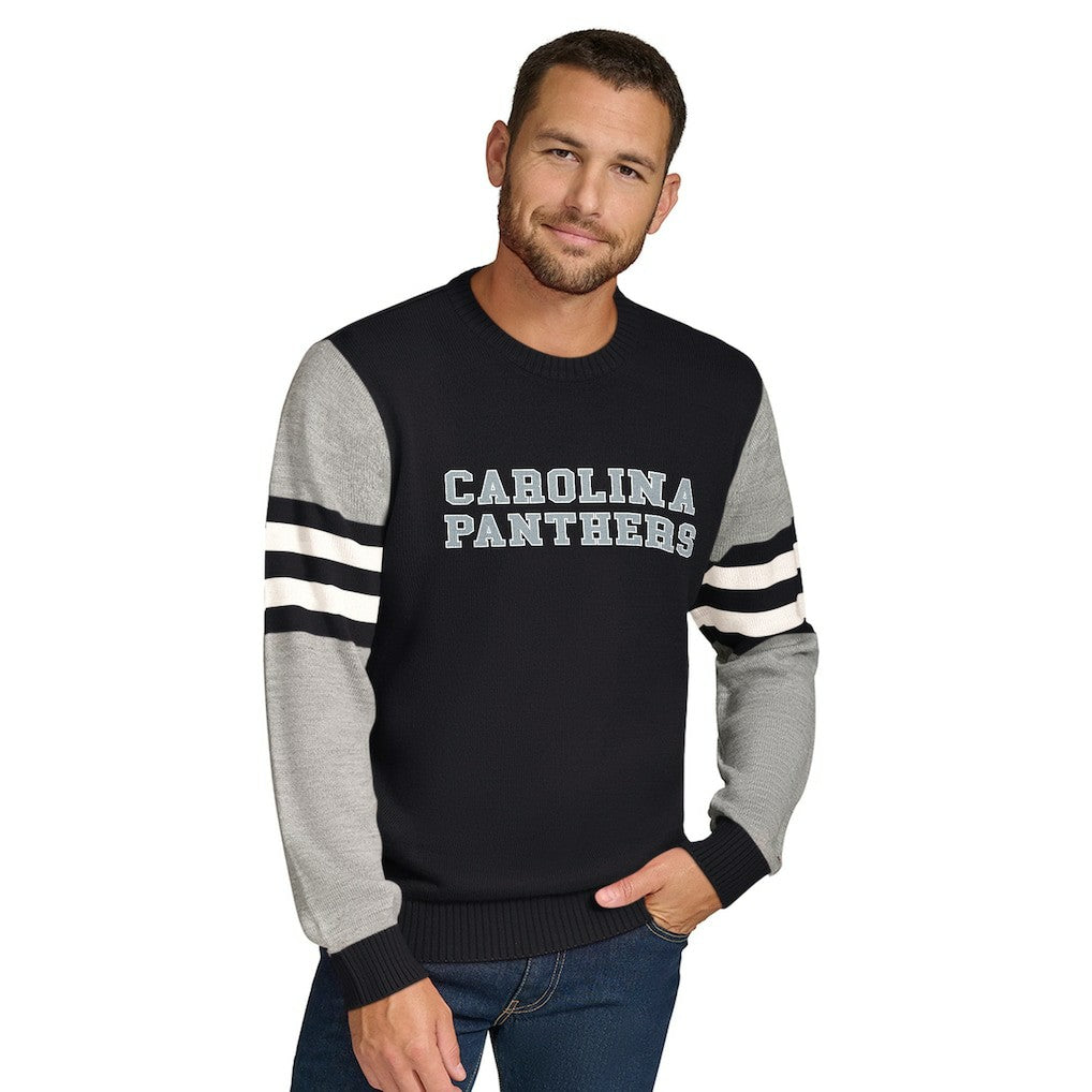 Carolina Panthers Tommy Hilfiger Acrylic Crewneck Pullover Sweater - Black/Heather Gray - NFL