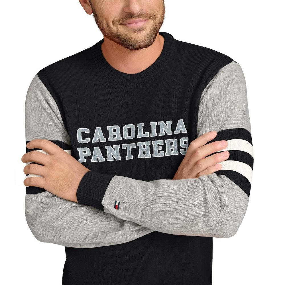 Carolina Panthers Tommy Hilfiger Acrylic Crewneck Pullover Sweater - Black/Heather Gray - NFL