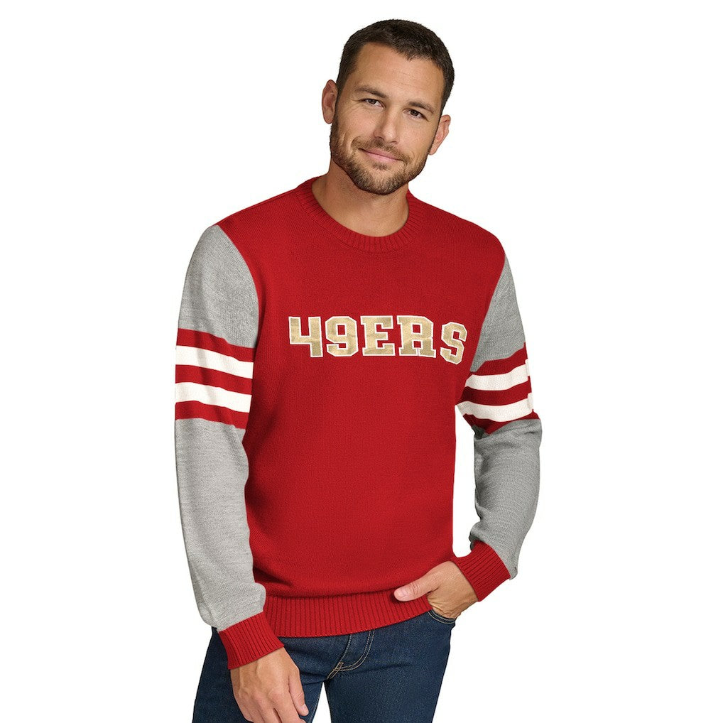 San Francisco 49ers Tommy Hilfiger Acrylic Crewneck Pullover Sweater - Scarlet/Heather Gray - NFL