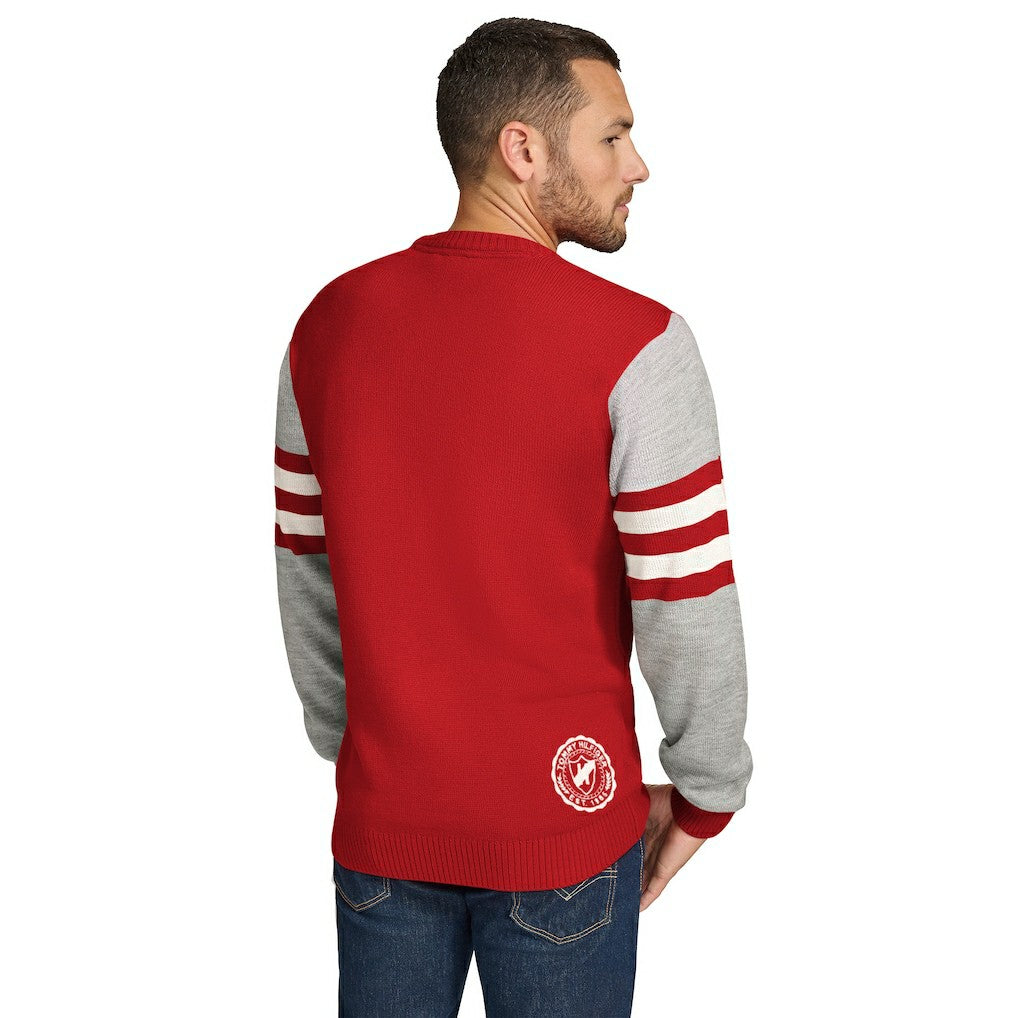 San Francisco 49ers Tommy Hilfiger Acrylic Crewneck Pullover Sweater - Scarlet/Heather Gray - NFL