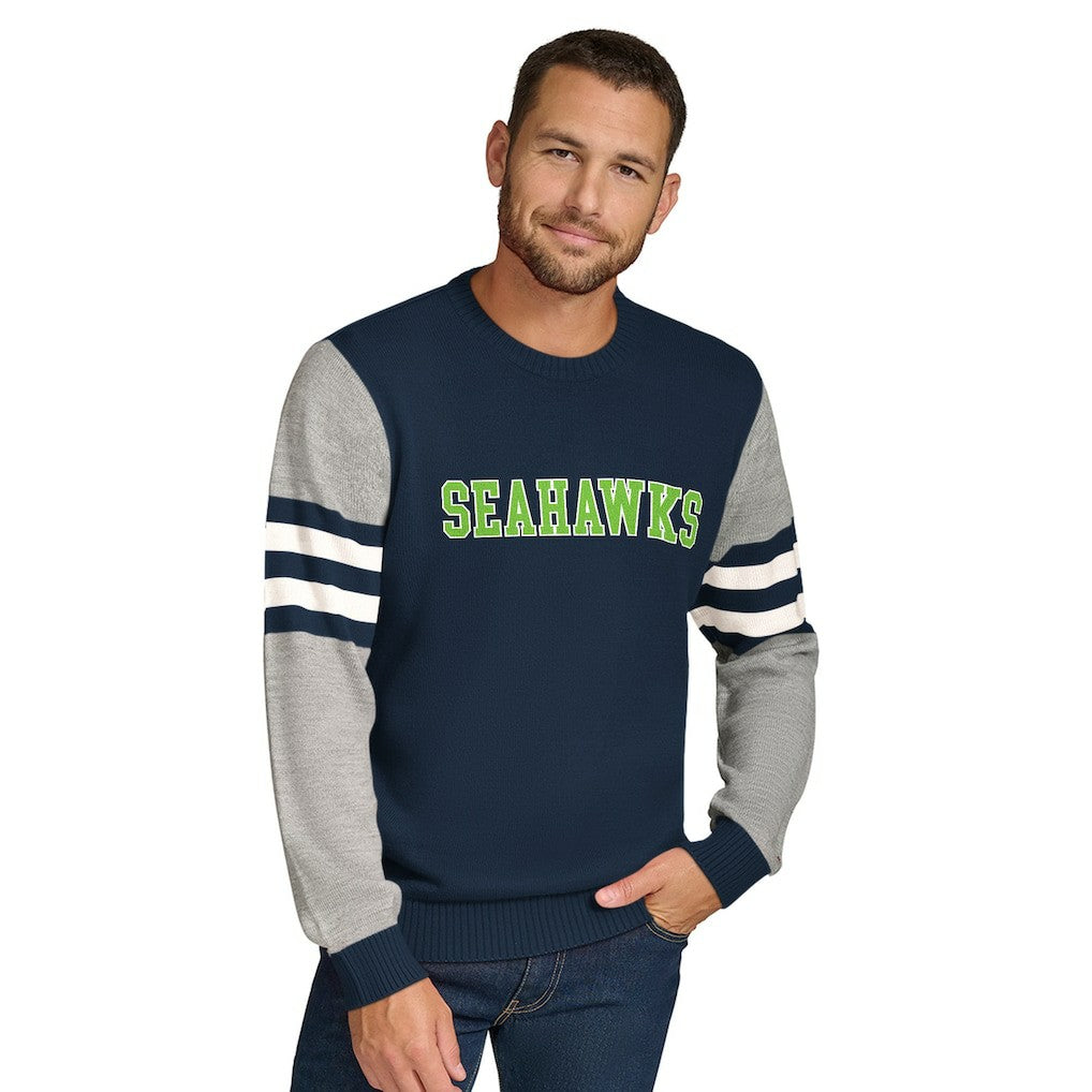 Seattle Seahawks Tommy Hilfiger Acrylic Crewneck Pullover Sweater - College Navy/Heather Gray - NFL