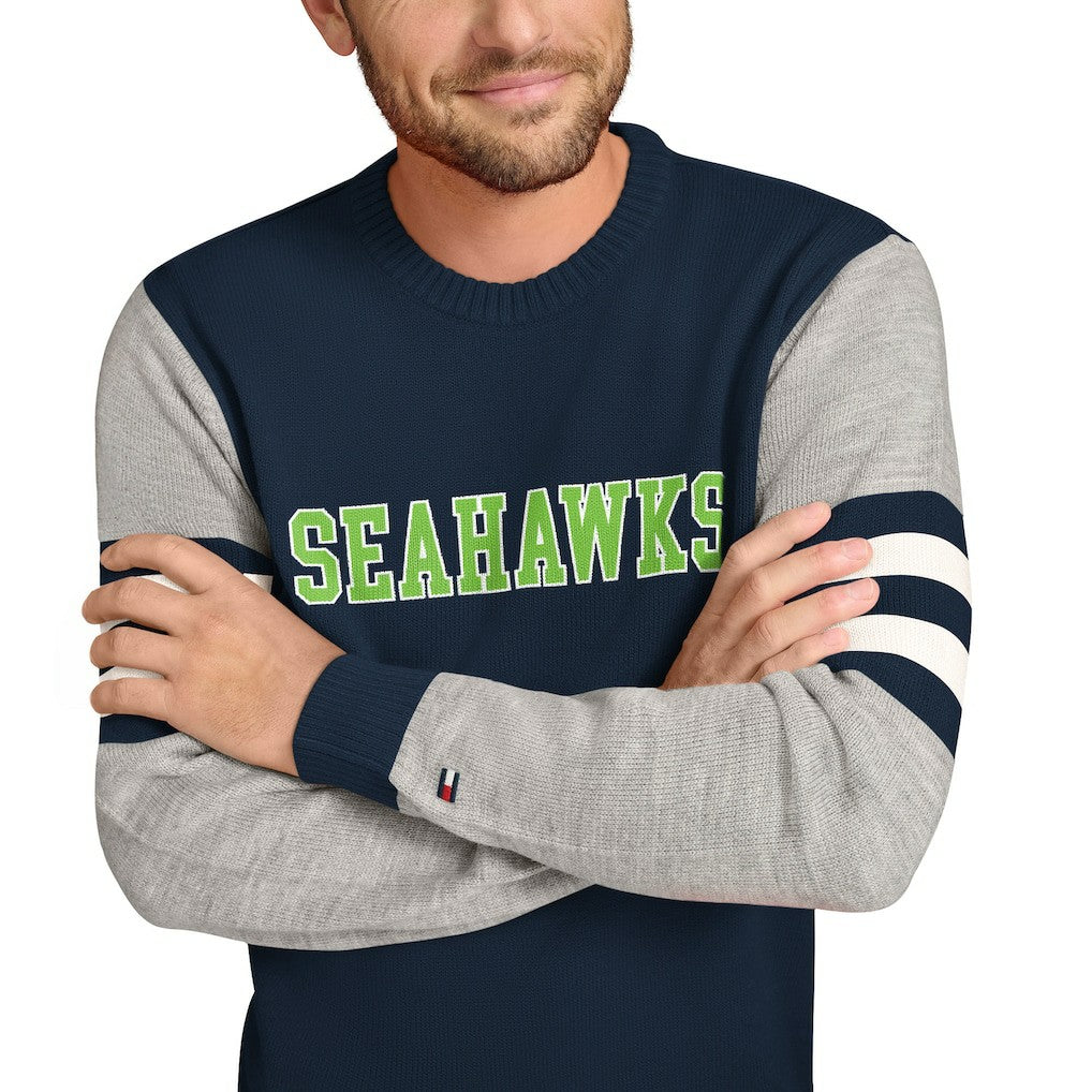 Seattle Seahawks Tommy Hilfiger Acrylic Crewneck Pullover Sweater - College Navy/Heather Gray - NFL