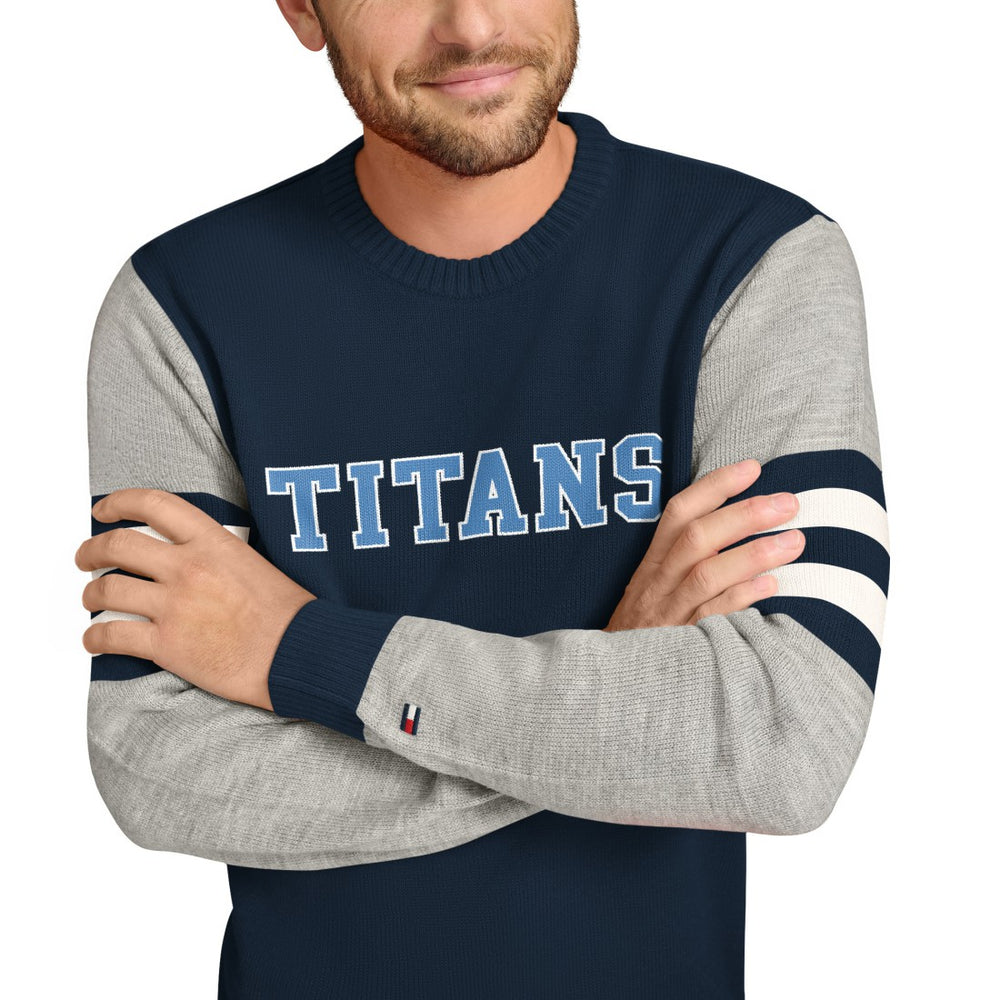 Tennessee Titans Tommy Hilfiger Acrylic Crewneck Pullover Sweater - Navy/Heather Gray - NFL