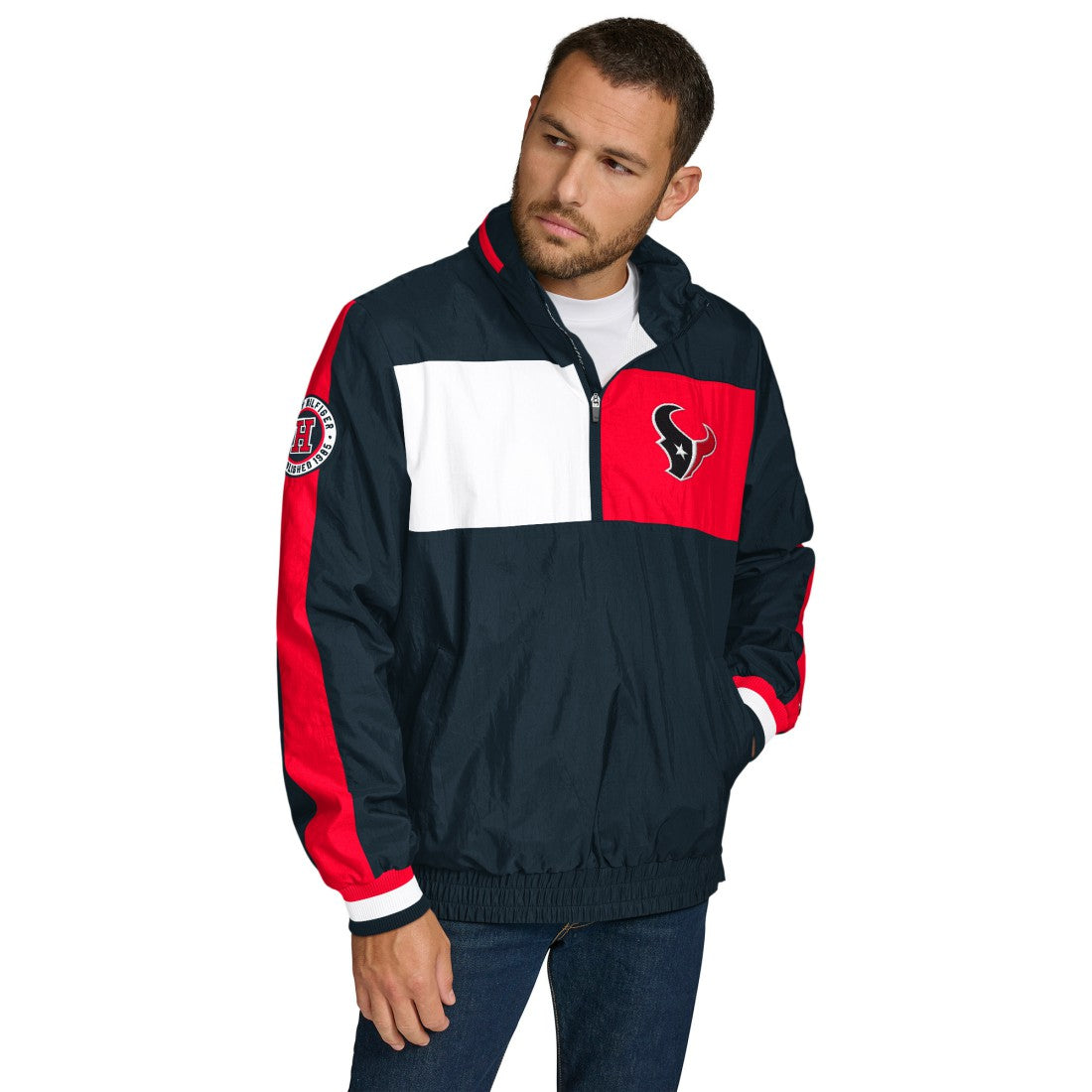Houston Texans Tommy Hilfiger Gael Lightweight Half-Zip Pullover Hoodie Jacket - Navy - NFL