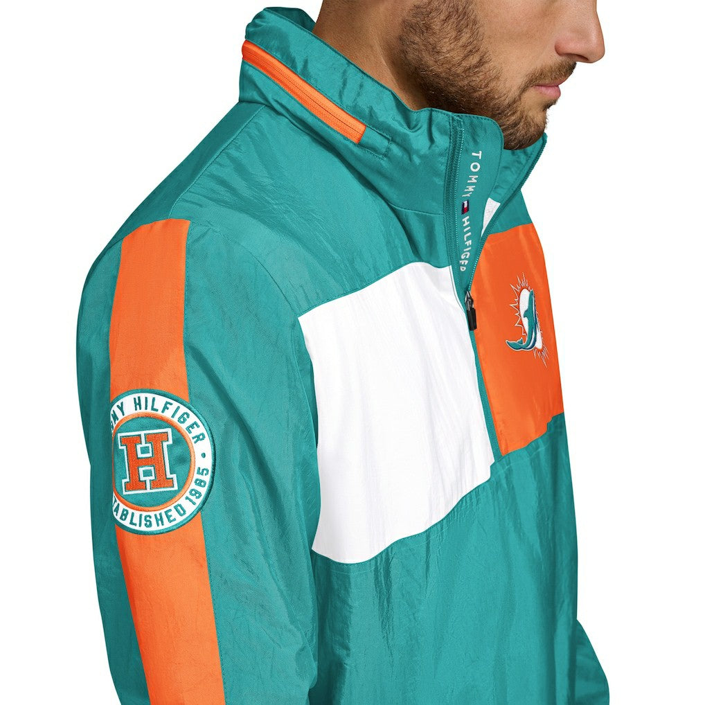 Miami Dolphins Tommy Hilfiger Gael Lightweight Half-Zip Hoodie Jacket - Aqua - NFL