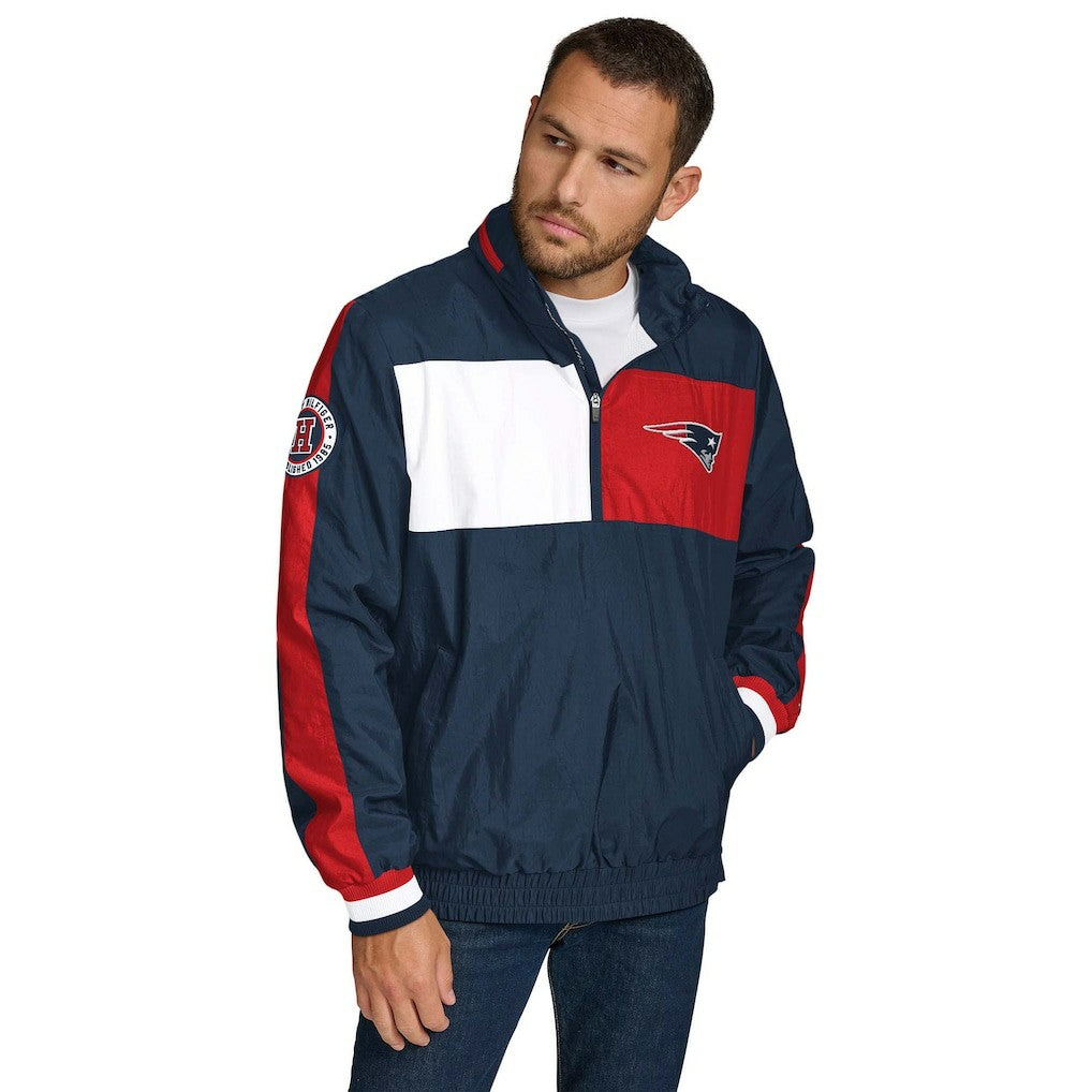New England Patriots Tommy Hilfiger Gael Lightweight Half-Zip Hoodie Jacket - Navy - NFL