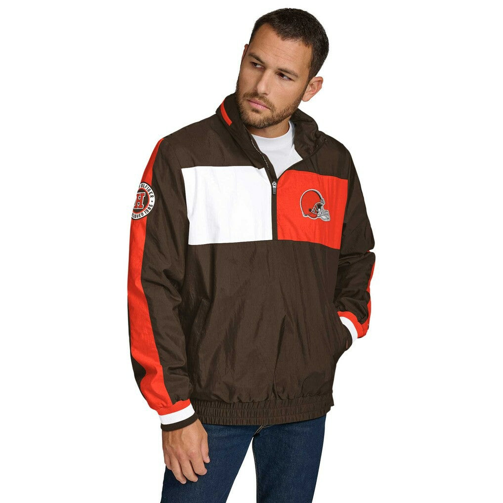 Cleveland Browns Tommy Hilfiger Gael Lightweight Half-Zip Pullover Hoodie Jacket - Brown - NFL