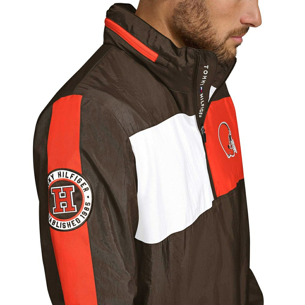 Cleveland Browns Tommy Hilfiger Gael Lightweight Half-Zip Pullover Hoodie Jacket - Brown - NFL