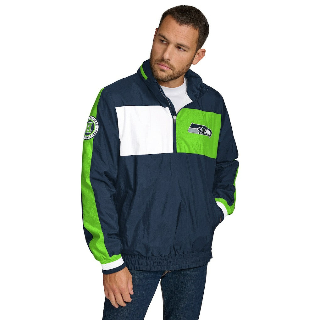 Seattle Seahawks Tommy Hilfiger Gael Lightweight Half-Zip Pullover Hoodie Jacket - College Navy - NFL