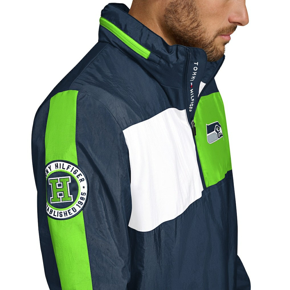 Seattle Seahawks Tommy Hilfiger Gael Lightweight Half-Zip Pullover Hoodie Jacket - College Navy - NFL