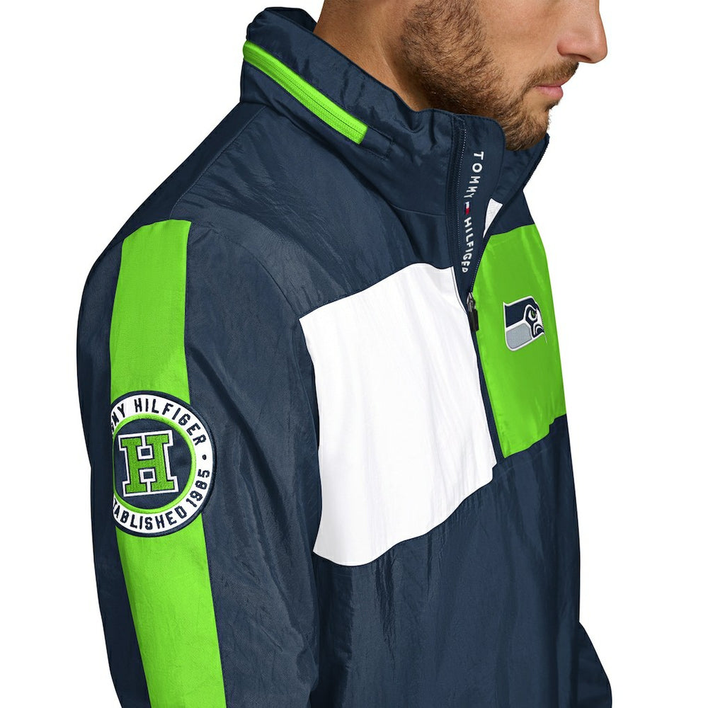 Seattle Seahawks Tommy Hilfiger Gael Lightweight Half-Zip Pullover Hoodie Jacket - College Navy - NFL