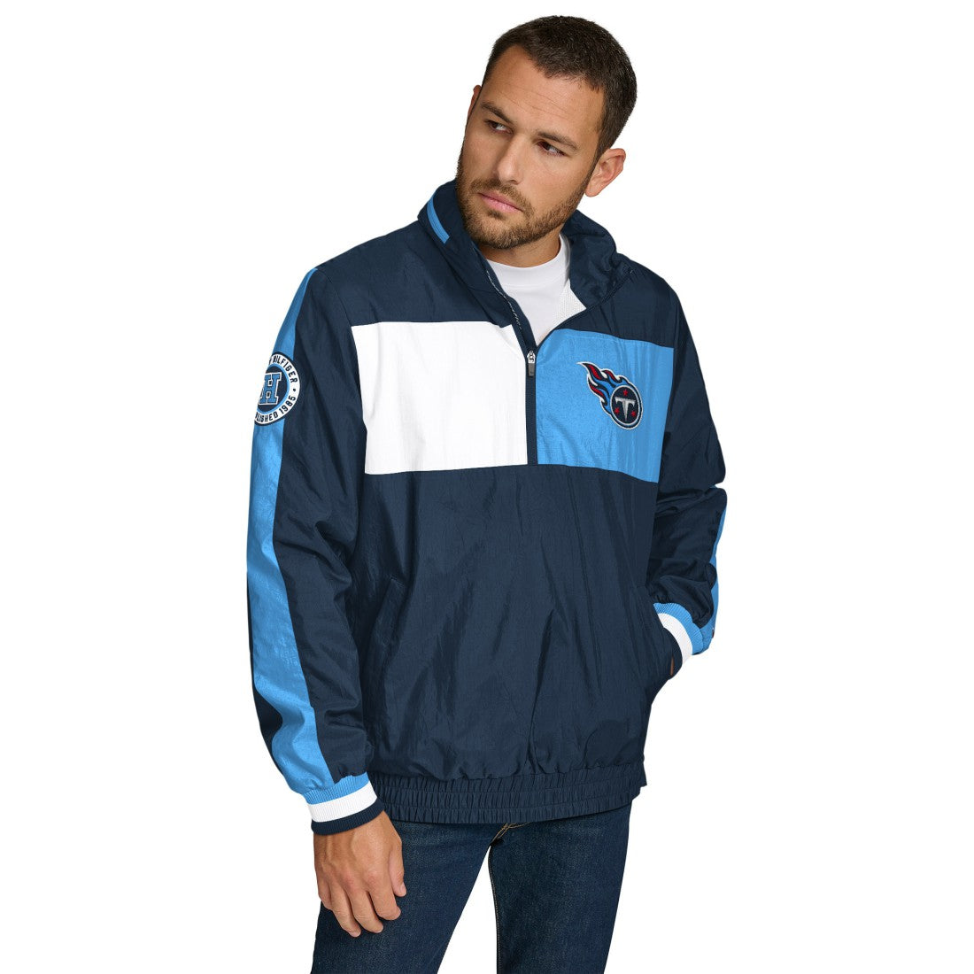 Tennessee Titans Tommy Hilfiger Gael Lightweight Half-Zip Hoodie Jacket - Navy - NFL