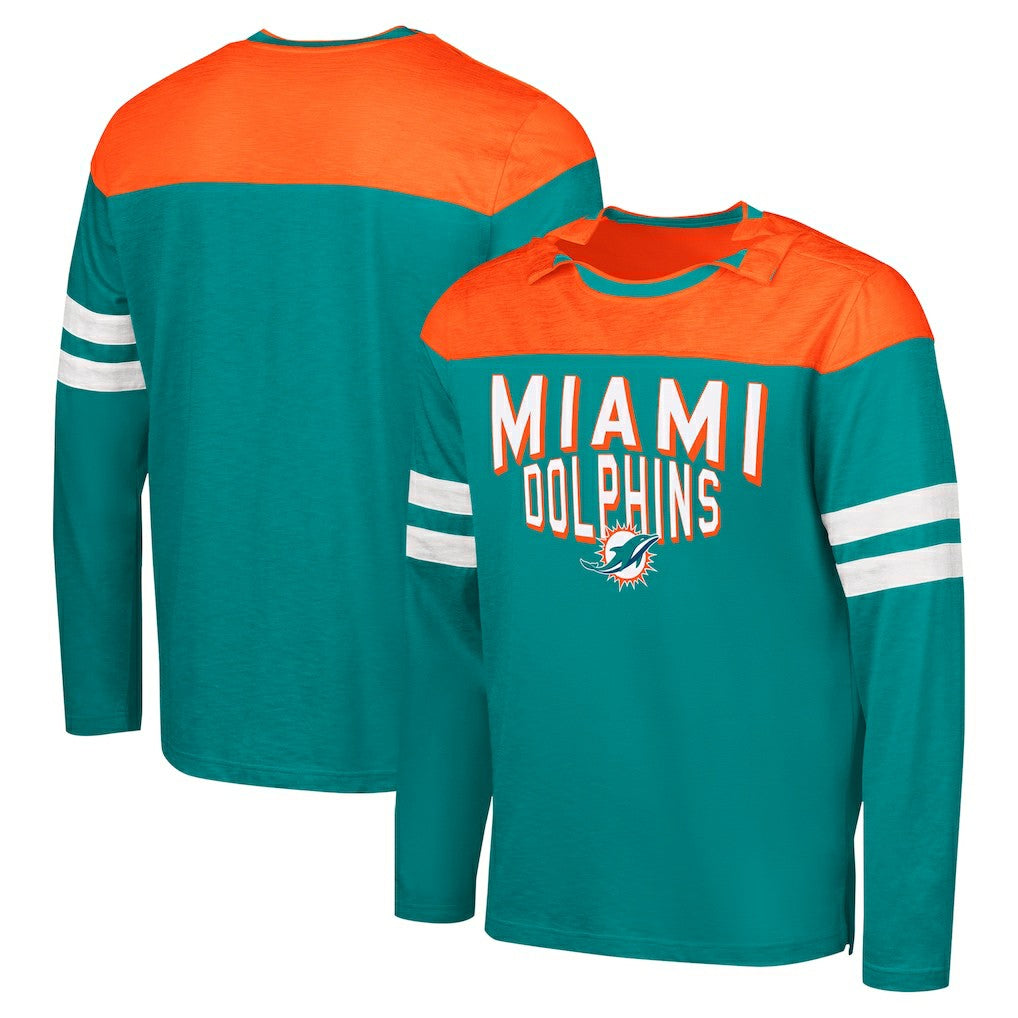 Miami Dolphins G-III Sports by Carl Banks Adaptive Hail Mary Long Sleeve T-Shirt - Aqua/Orange - NFL