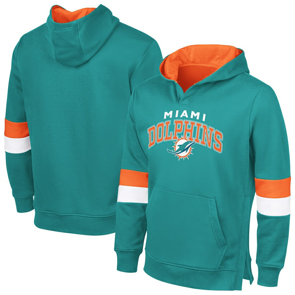 Miami Dolphins G-III Sports by Carl Banks Adaptive Faceoff Pullover Hoodie - Aqua/Orange - NFL