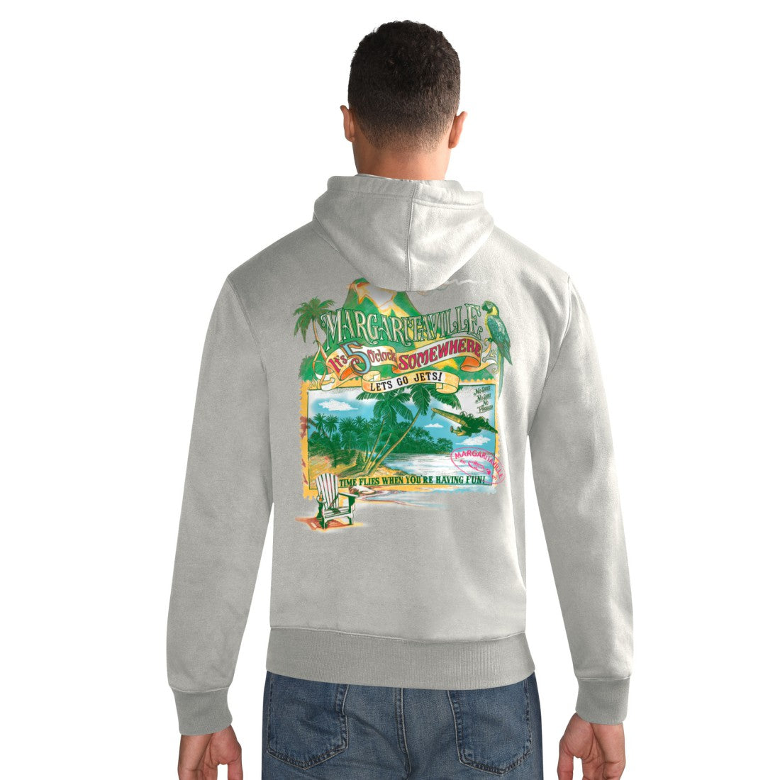 New York Jets Margaritaville Time Flies Garment Dyed Pullover Hoodie - Gray - NFL