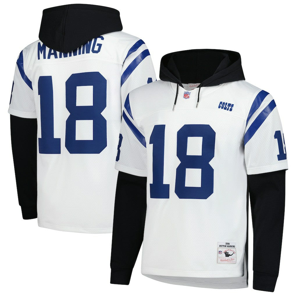 Peyton Manning Indianapolis Colts Player Name & Number Hoodie Legacy Jersey - White - Mitchell & Ness