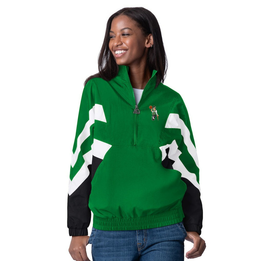 Boston Celtics Starter Women's Renegade Oxford Half-Zip Jacket Kelly Green