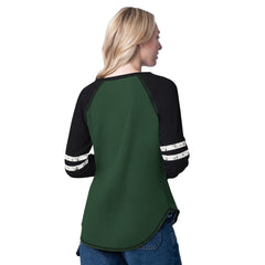 Milwaukee Bucks G-III 4Her by Carl Banks Women's Winner Waffle Knit Thermal Long Sleeve Tri-Blend T-Shirt Hunter Green/Cream